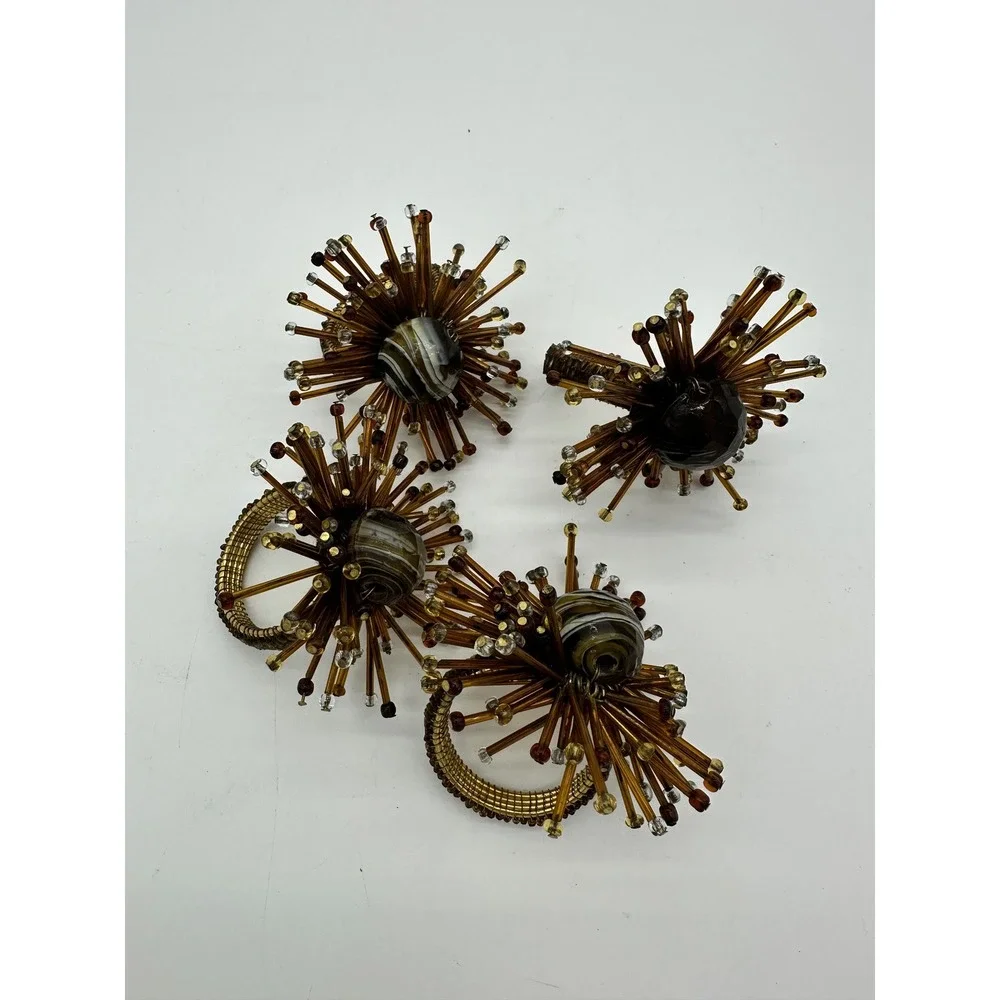 Pier 1‎ imports Amber Canyon napkin rings beaded fun unique set 4